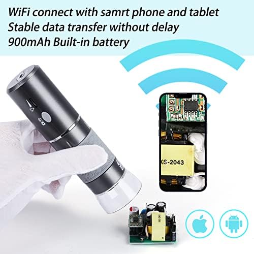 Câmera de microscópio digital WiFi HD 4K 3840x2160p para iPhone Android e Windows Mac PC, microscópio de mão sem fio, microscópio portátil com adultos e crianças