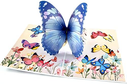 Cartões de chá de chá azul Butterfly Pop up Card, cartão de aniversário de primavera, cartão do dia das mães, cartão de aniversário,