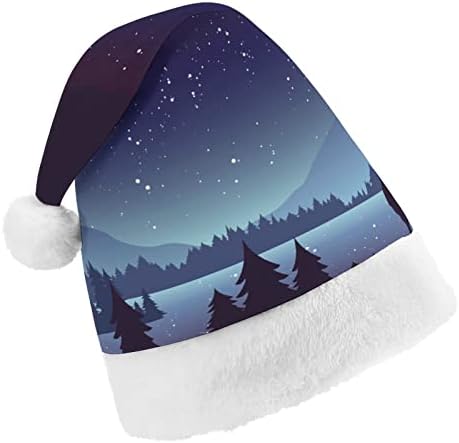 Lobo nas montanhas paisagem de pelúcia chapéu de natal travesso e belos chapéus de Papai Noel com borda de pelúcia e decoração de natal de conforto