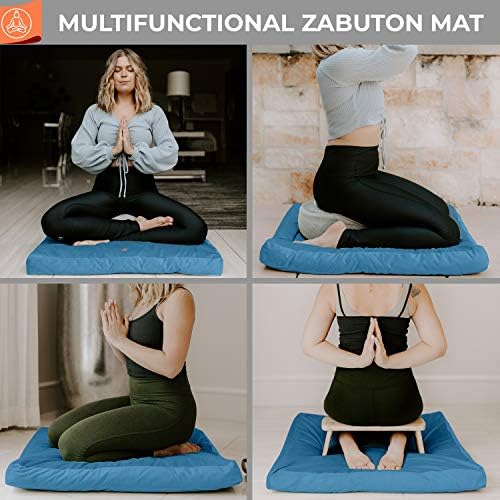 Florensi Yoga e pacote de meditação | Blue Zabuton Meditation Mat & Yoga Wheel 3 Pack