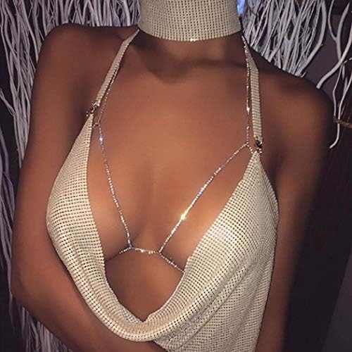 Aiooee Rhinestone Chain Bra Cristal Body Chain for Women Colar Jóias Sexy Bikini Nightclub Chain Jewelry
