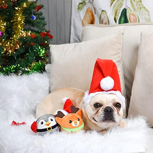 HUGSMART PET-Happy Woofmas Christmas Scheaky Spiky Balls No Stuffing Interactive Toss e pegam bolas de cachorro de pelúcia 2-em 1 para