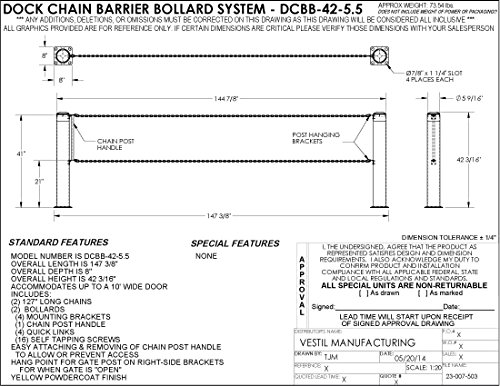Vestil DCBB-42-5.5 Bollard de barreira da corrente de dock, 5,5 diâmetro, 147.375 Comprimento, amarelo