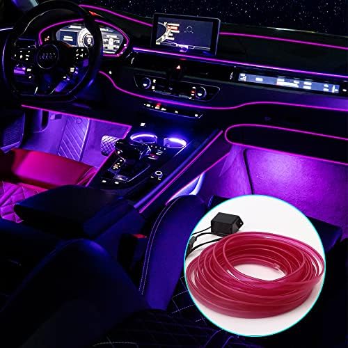 Luzes de fio El para carro, El Wire Purple Car Interior Luzes de neon de 16 pés/5m LED LED LUZ INTERIOR USB 5V para decoração de