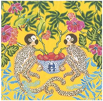 Caspari Monkeys Paper Luncheon Nudins in Yellow - dois pacotes de 20