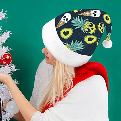 Crânio de abacaxi e abacate padrão chapéu de Natal Papai Noel para adultos unissex Comfort Comfort Classic Xmas Cap para férias de festa de Natal