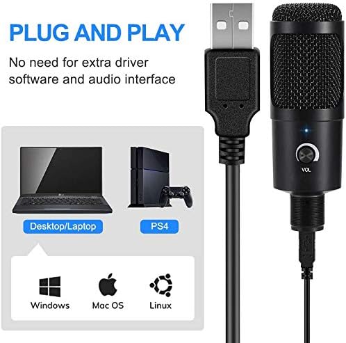 XDCHLK Profissional USB Condenser Microfone Kit, microfone com montagem de choque de braço de tesoura ajustável