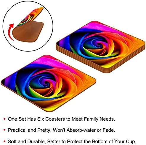 Coasters para bebidas coloridas Rainbow Rose Coaster Coad Settle of 6 Design Table Coasters Gift Creative para festa de férias de aniversário para casa 4.0x4.0 em