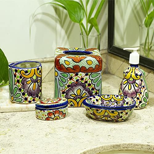 Novica Multicolor Ceramic Floral Banheiro Acessório do México 'Hidalgo Bouquet'