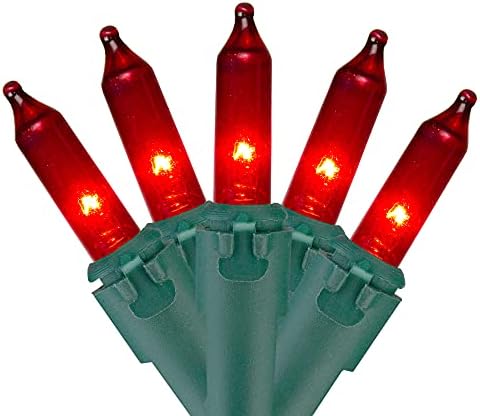 Conjunto de luzes de mini Natal vermelho de 50 contagens, fio verde de 10 pés