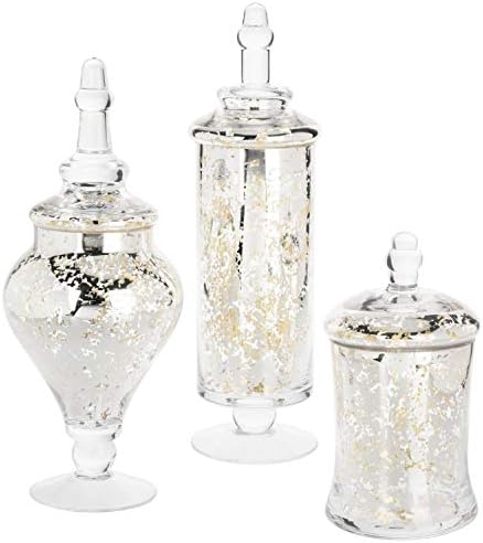 Conjunto de mygift de 3 frascos de farmacêuticos de vidro de prata, buffet de doces central de casamentos