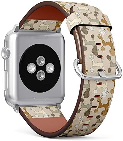Compatível com a série Apple Watch 7/5/5/4/3/2/1 Pulseira de pulseira de couro Banda de acessórios de pulseira de pulseira + adaptadores - Poodle de desenho animado engraçado
