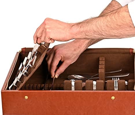 Suporte de utensílios de talheres de cozinha Adirhome, caixa de armazenamento de couro com bandeja de organizador para ferramentas
