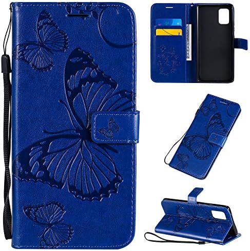 Caixa de telefone da carteira da Samsung Galaxy A71 5G, Zyzx Butterfly Flower Florced Fechamento magnético e carteira de choque à prova de choque com capa de caça aos slots de várias cartas para Galaxy A71 5G, Hdyh, azul