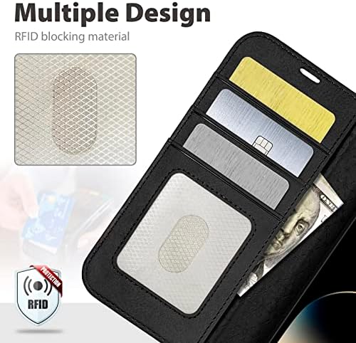 Compatível com a capa do iPhone 14 Pro Max Wallet, PU Flip Flip Folio Case com titulares de cartão RFID bloqueando o kickstand,