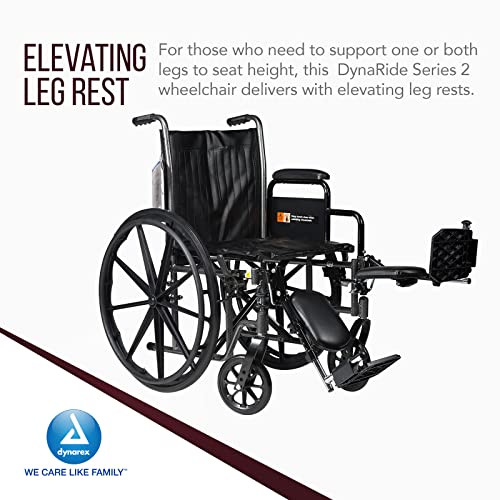 Dynarex Dynaride Series 2 Cadeira de rodas de rodas Detracável Braços/Restos de pernas elevadores, 20 x 16 assentos, capacidade