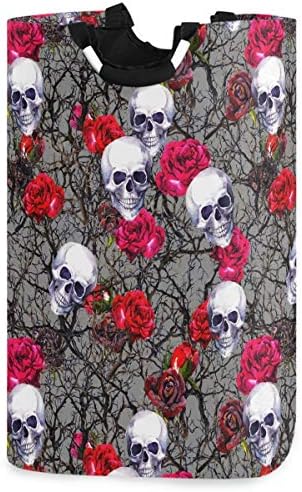 Visesunny Skull Rose Flower Lavanderia grande cesto com alça de roupa dobrável Durável Roupa Roupa Lavanderia Bin Toy