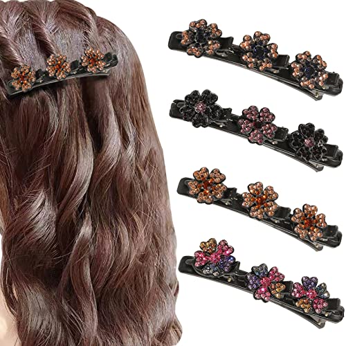 Clipes de cabelo de stromestone ckfyahp para mulheres 4 pacote de moda de moda dupla banda de cabelo glitter cristal stone hairpin acessórios de cabelo lindos para cabelos longos longos