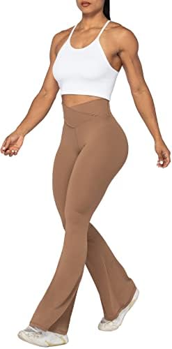 Leggings Sunzel Flare, calças de ioga crossover com controle de barriga, perna de cintura alta e larga