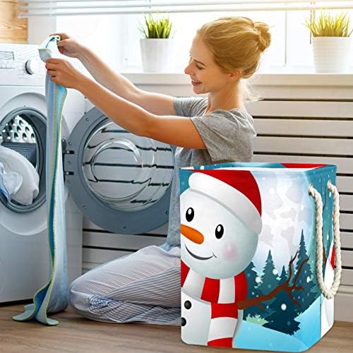 Ndkmehfoj boneco de neve na lavanderia cestas de lavanderia cestas de roupas sujas à prova d'água, maçaneta macia dobrável colorida