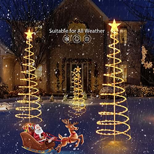 Conjunto de 3 Árvore de Natal iluminada ao ar livre em espiral, luzes de Natal de 3/4/6 pés com lâmpada de 7 Star Certification