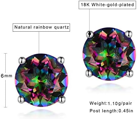 Mulheres e homens 18K Branco de ouro branco criou Rainbow Quartz CZ Round/Square Stud Brincos hipoalergênicos para