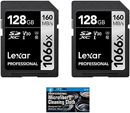 Lexar 128GB Professional 1066x SDXC Classe 10 UHS-I Memory Card 2-Pack Pacote com pano de microfibra