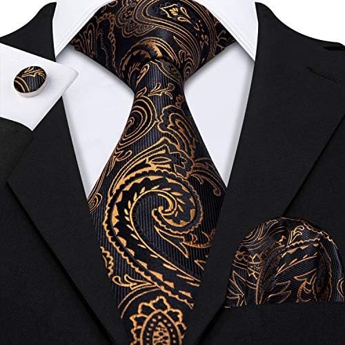 BARRY.WANG SILK MEN Laços, bolso da gravata Paisley Pocket Square e Cufflinks Set para negócios de casamento