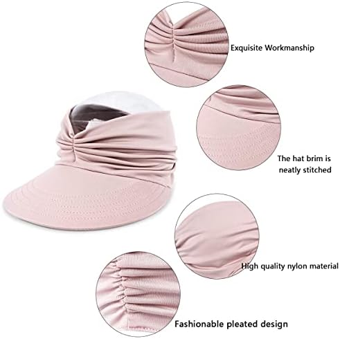 Womens Sun Visor Hat Hat Brim UPF 50+ Chapéu de proteção UV, Chapéus de esportes de praia de verão para mulheres