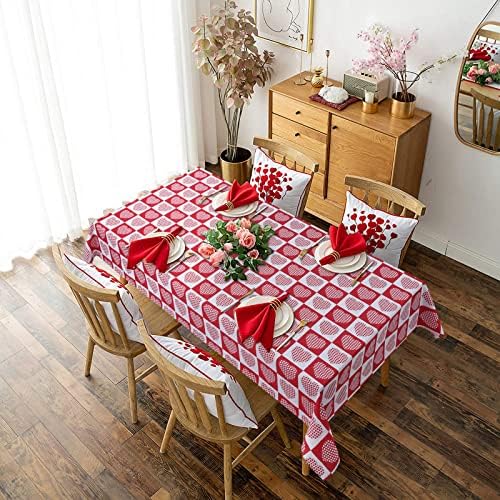 Toclagem de mesa do Dia dos Namorados Vertkrea, tampa de mesa decorativa do coração quadrado, toalha de mesa à prova de derramamentos