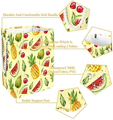 Cestas de lavanderia retangulares de melancia de frutas de verão - cestas de roupas grandes com alças de transporte fáceis para