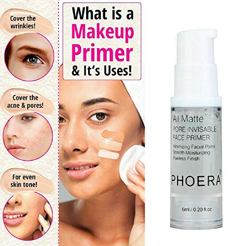 Phoera Face Primer Poros Invisível Controle de óleo Base Controle adicional adicionado vitaminas Base de maquiagem Filler poro de poros Matte acabamento fosco de maquiagem de maquiagem minimizador de poros de pele UK Cosmetics aquapurity 6ml…