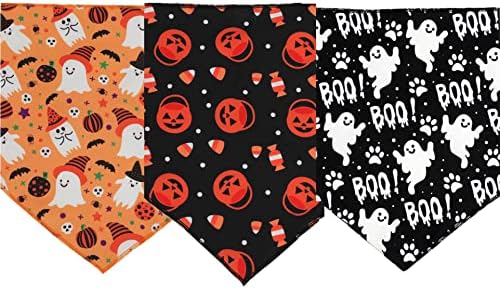 Pacote de 3 bandana de Halloween para cães grandes médios, lenços de férias de animais de estimação de abóbora de abóbora fofos