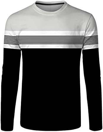 Dpppa mass moda esportes casuais costura listrada impressão digital redonda de pescoço camiseta longa de manga longa camisa de