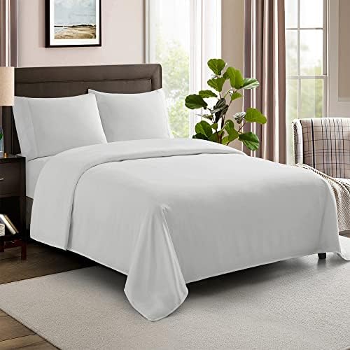 Lençóis queen size algodão fabricado no Egito Soft 600 Fread Count para colchão de cama queen size, 4 peças lençóis de cama e travesseiros