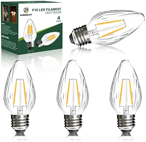 Romanjoy F15 Bulbos de LED 2W, lâmpadas de varanda LED, Base média E26, lâmpada de lâmpada de lâmpada de 2700k de 2700k de 2700k, lâmpada pós-lâmpada de 20w, lâmpada de lustre decorativa ao ar livre, lâmpada de 4 pacote…
