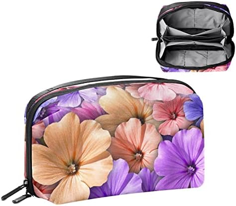 Bolsa de maquiagem Zipper Pouch Travel Organizador cosmético para mulheres e meninas ， Flores amarelas rosa roxas