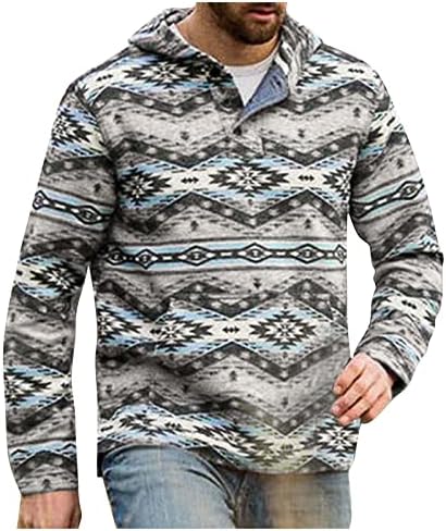 Pullover masculino do Xiaxogool Western Aztec Casual Selta Casual com Kangaroo Pocket Vintage Ethnic Design Hoodies