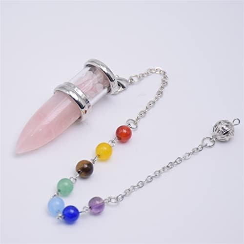 Pedras naturais pendulum desejando garrafas em forma de bala 7 pêndulo de cadeia de chakra para adivinhação jóias de cura de colar de diy 1pcs