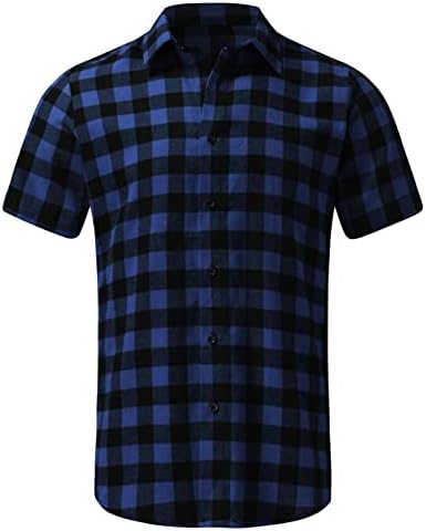 Camisetas xadrez de Beuu para homens, 2022 New Summer Men's Checked Shirt Button Down Business Business Casual Logo Fit Tops