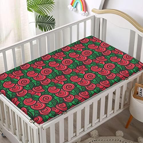 Folha de berço com tema de rosa, colchão de berço padrão folha de berço macia e elástica folhas de berço de chapas de bebê para menina ou menino, 28 “x52”, green vegno cinza