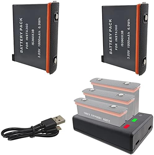 LaQueena Insta360 One X3 Battery e Charger Fast USB de 3 canais compatíveis com Insta360 One X3 Camera