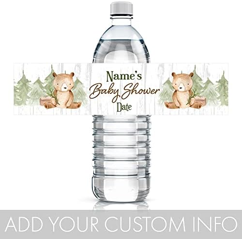 Distinctivs personalizados Woodland Bear Baby Shower Bottle Bottle Bottles - embalagens à prova d'água personalizáveis ​​- 24 adesivos
