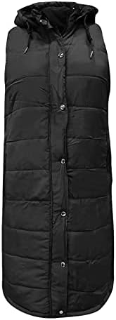 Colete de jaqueta com capuz comprido para mulheres leves sem mangas de baixo para baixo de casacos de inverno Cardigan