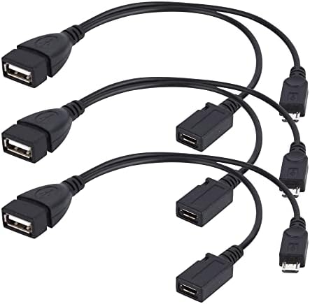 Lansensu 3pack OTG Cable para TV Stick com cabo de alimentação USB tipo A fêmea a micro USB masculino e feminino também compatíveis