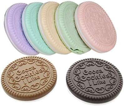 Lurrose Round Compact Compact Cosmetic Mirror- 7pcs Cookies de chocolate Espelho de maquiagem Mini espelho de mão redonda com pente