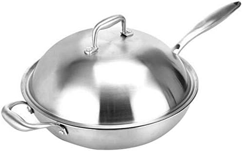 GYDCG WOK - WOK STILH FRY PAN com tampa de aço inoxidável temperado, aprofundando os utensílios de cozinha de fogão a gás de fumaça sem óleo, sem óleo, utensílios de cozinha