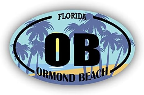 OB Ormond Beach Florida | Adesivos de referência à praia | Oceano, mar, lago, areia, surf, paddleboarding | Perfeito para carros, janelas, laptops, frascos, garrafas de água, bagagem