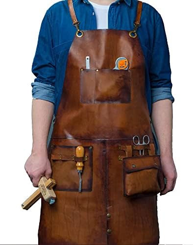 Avental de madeira de pele de couro de couro para homens múltiplos de avental de madeira com bolsos de ferramentas, cinta