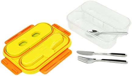 Built 2 Compartamento Tritan Meal Prep bento com utensílios e pacote de gelo, amarelo cromo e laranja limão